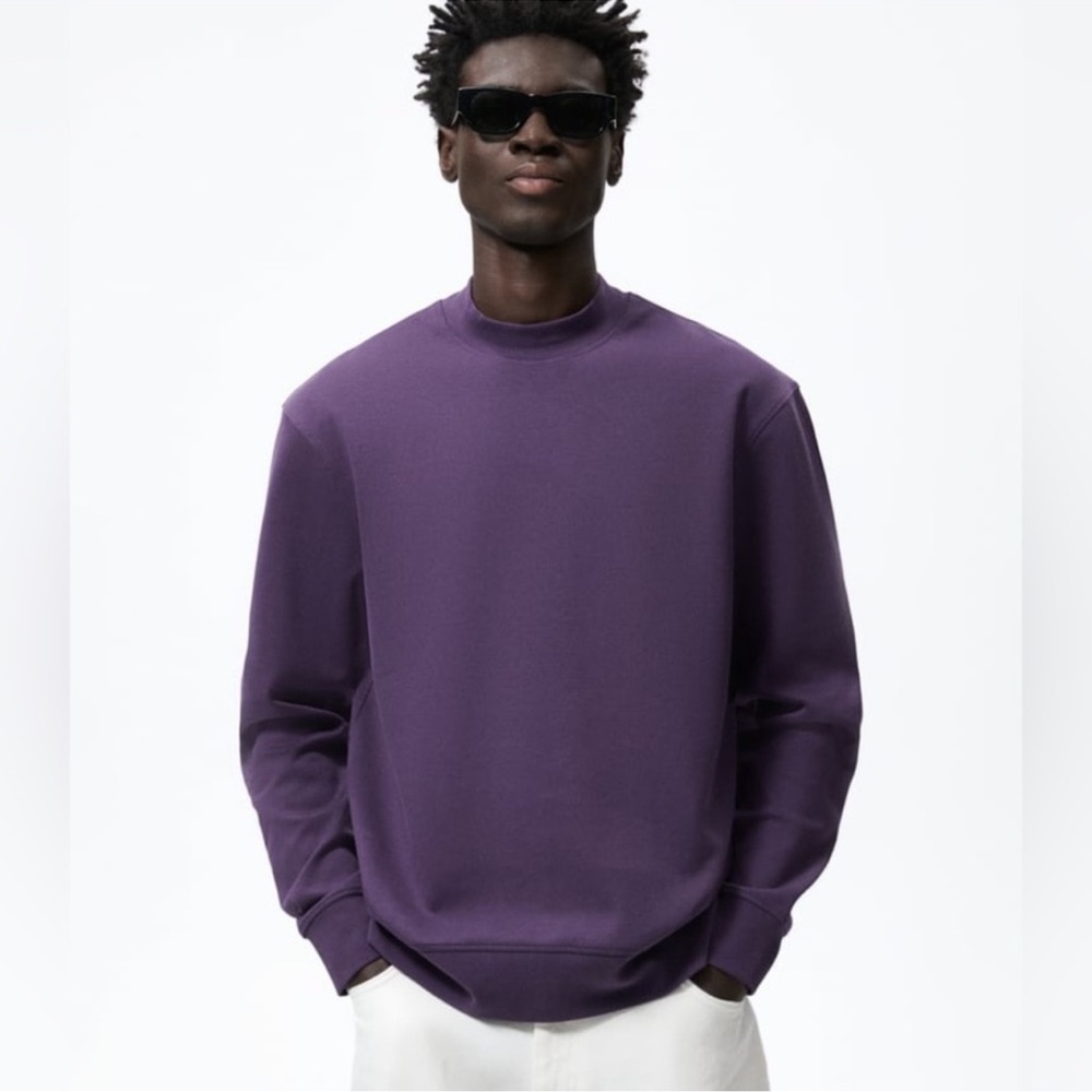 ZARA Men’s purple mock neck premium sweatshirt size Medium - Picture 1 of 11